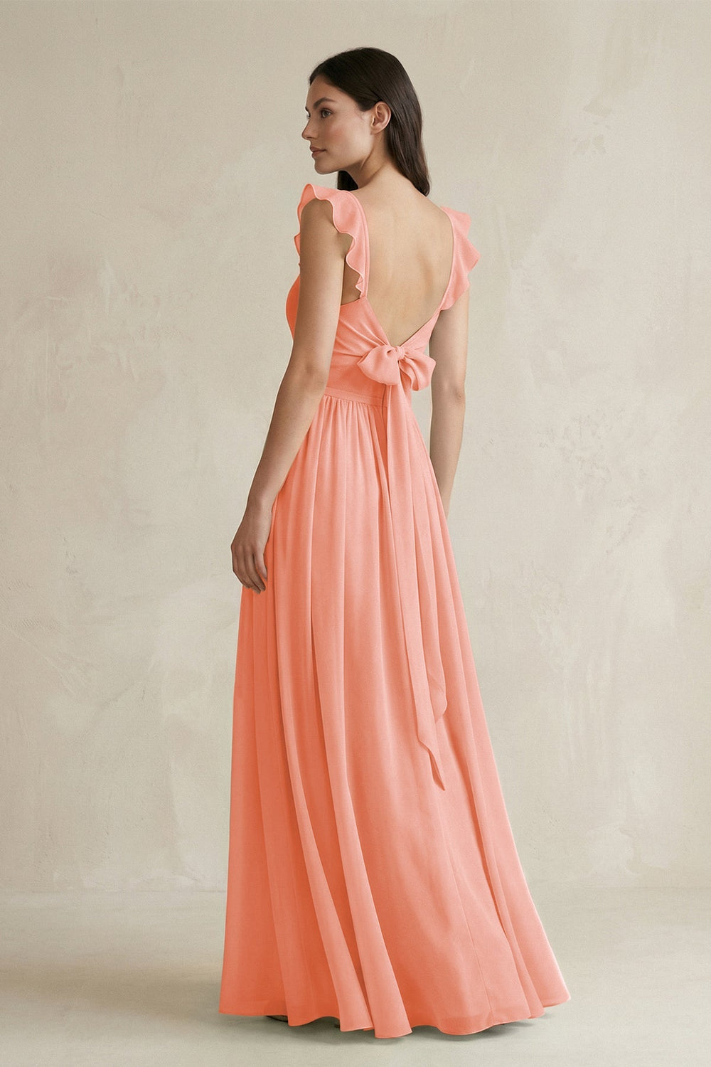 Ruffled Spaghetti Strap Chiffon A - Line Bridesmaid Dress in Rosette - SHE IS ME Bridesmaid Dresses