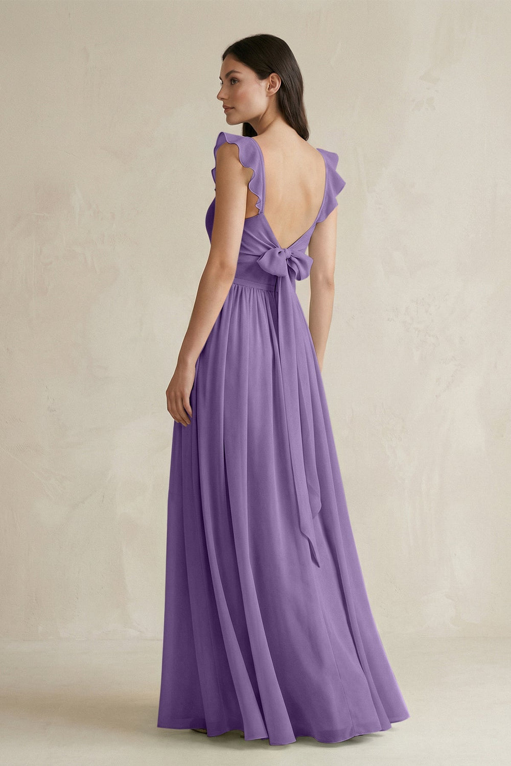 Ruffled Spaghetti Strap Chiffon A - Line Bridesmaid Dress in Tahiti - SHE IS ME Bridesmaid Dresses