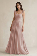 Ruffled Spaghetti Strap Chiffon A - Line Bridesmaid Dress in Toffee - SHE IS ME Bridesmaid Dresses