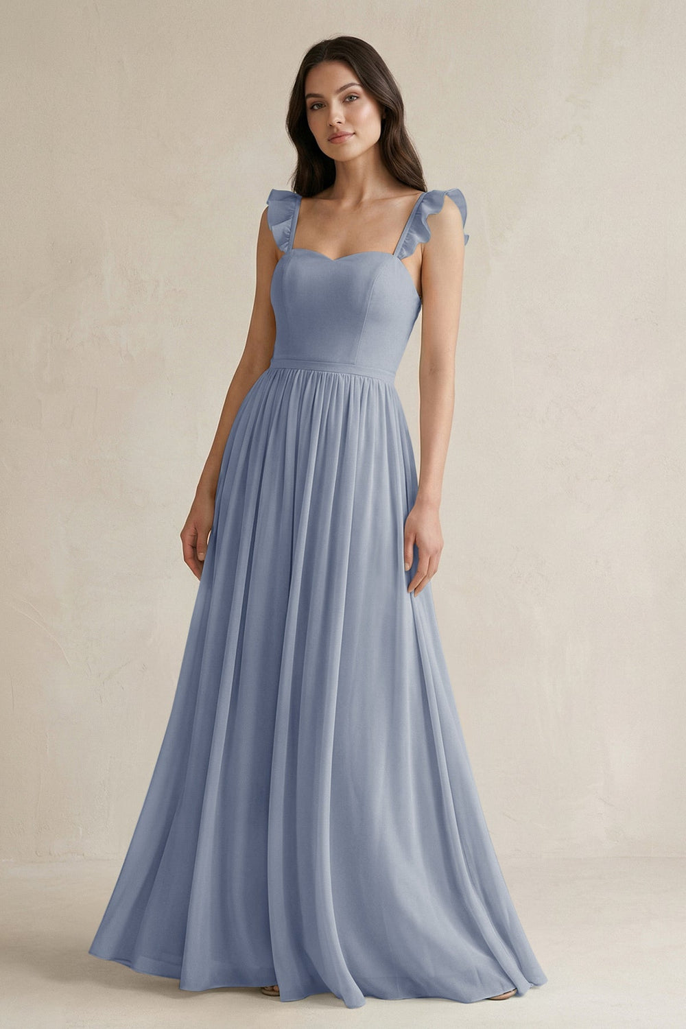 Ruffled Spaghetti Strap Chiffon A - Line Bridesmaid Dress in Twilight - SHE IS ME Bridesmaid Dresses