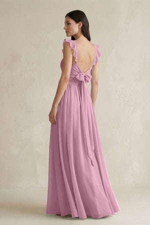 Ruffled Spaghetti Strap Chiffon A - Line Bridesmaid Dress in Vintage Mauve - SHE IS ME Bridesmaid Dresses