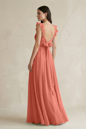 Ruffled Spaghetti Strap Chiffon A - Line Bridesmaid Dress in Wild Rose - SHE IS ME Bridesmaid Dresses