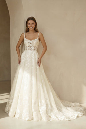 Scoop Neck Open Back Lace Wedding Dress in Ivory - SHE IS ME Wedding Dresses