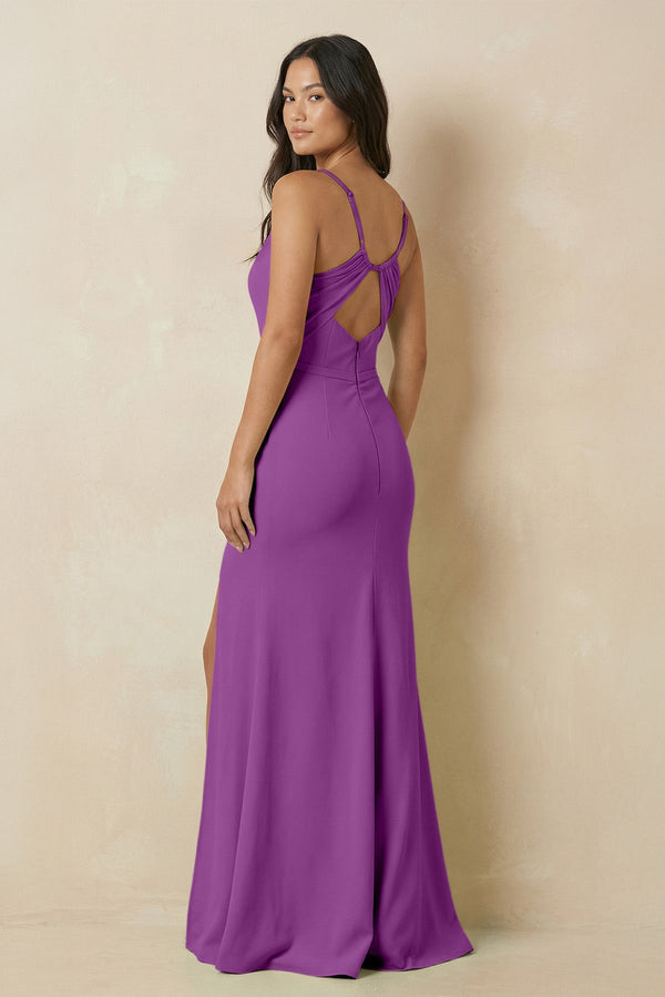 Sheath Cami Strap Chiffon Bridesmaid Dress with Slit in Amethyst - SHE IS ME Bridesmaid Dresses