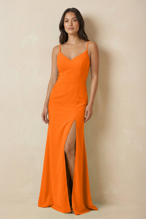 Sheath Cami Strap Chiffon Bridesmaid Dress with Slit in Cinnamon - SHE IS ME Bridesmaid Dresses