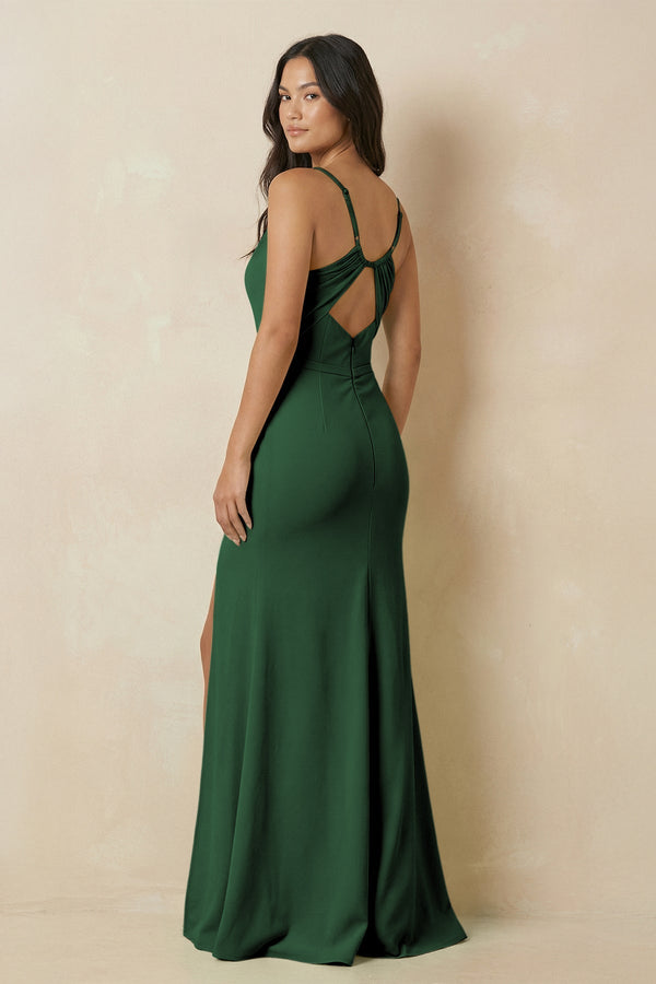 Sheath Cami Strap Chiffon Bridesmaid Dress with Slit in Dark Green - SHE IS ME Bridesmaid Dresses