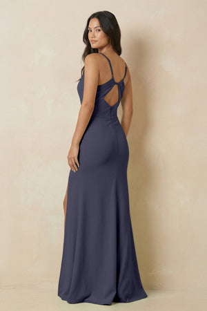 Sheath Cami Strap Chiffon Bridesmaid Dress with Slit in Dusk Blue - SHE IS ME Bridesmaid Dresses