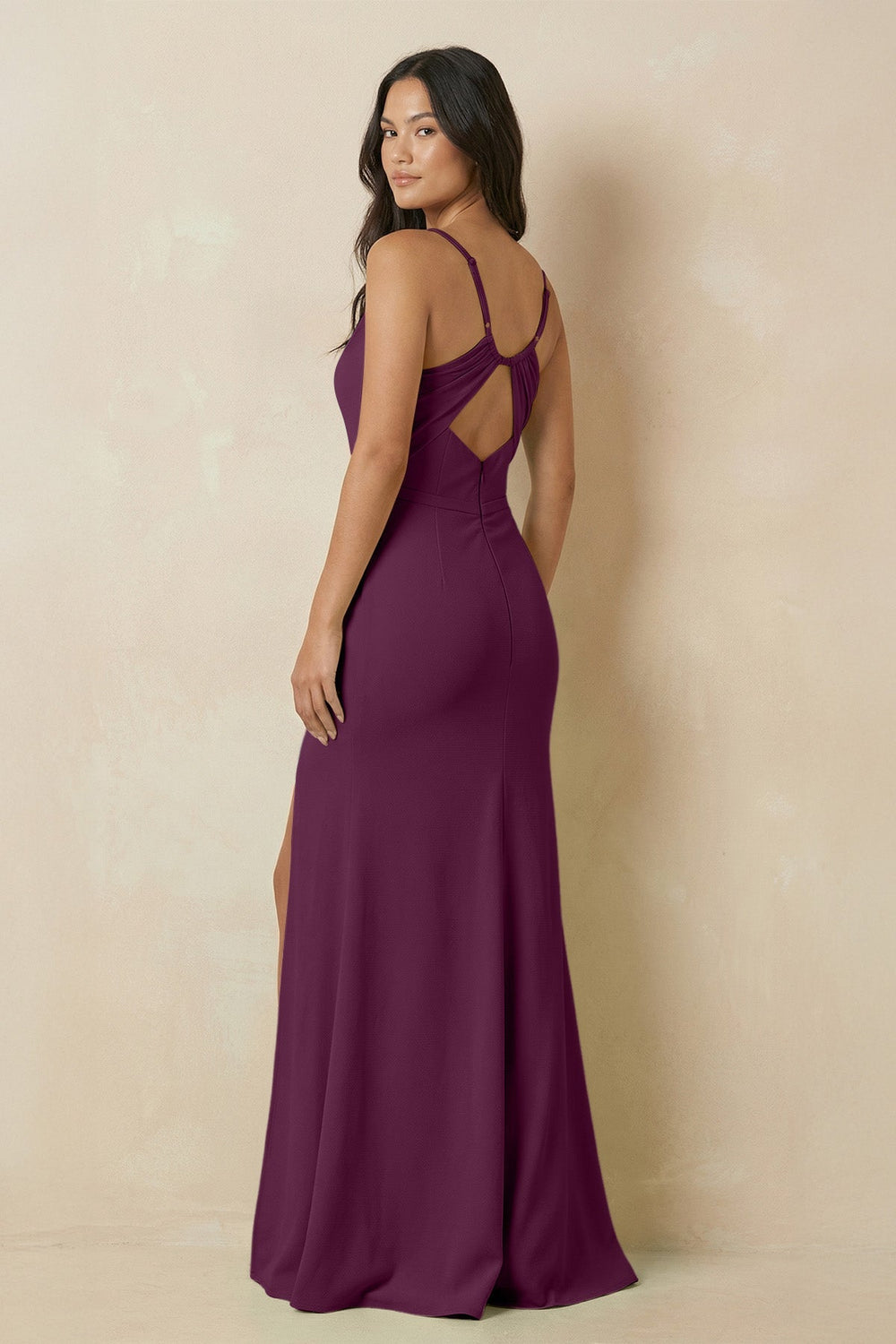 Sheath Cami Strap Chiffon Bridesmaid Dress with Slit in Fig - SHE IS ME Bridesmaid Dresses