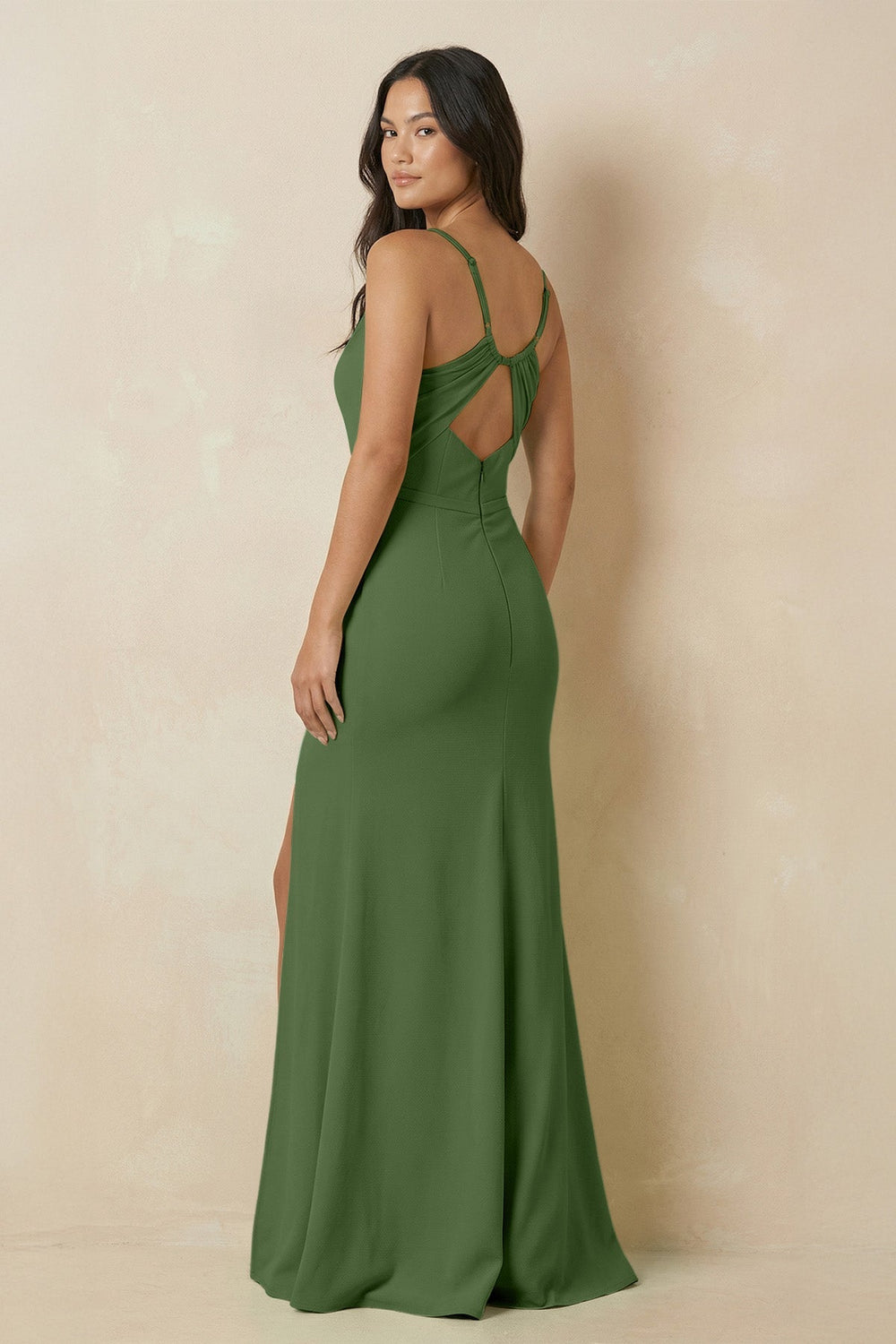 Sheath Cami Strap Chiffon Bridesmaid Dress with Slit in Moss - SHE IS ME Bridesmaid Dresses