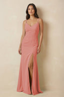 Sheath Cami Strap Chiffon Bridesmaid Dress with Slit in Mulberry - SHE IS ME Bridesmaid Dresses