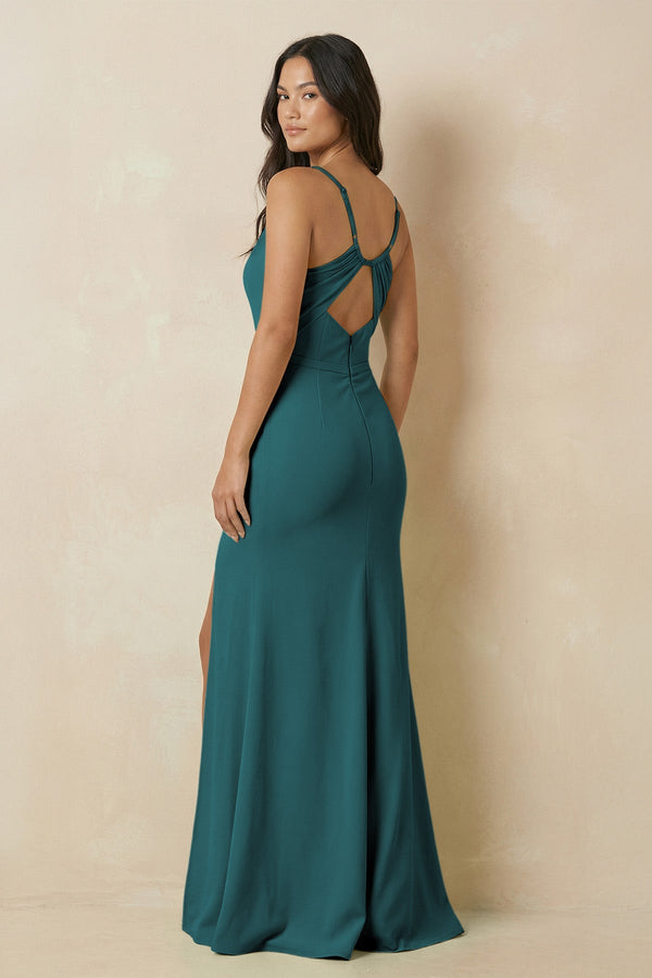 Sheath Cami Strap Chiffon Bridesmaid Dress with Slit in Pine - SHE IS ME Bridesmaid Dresses