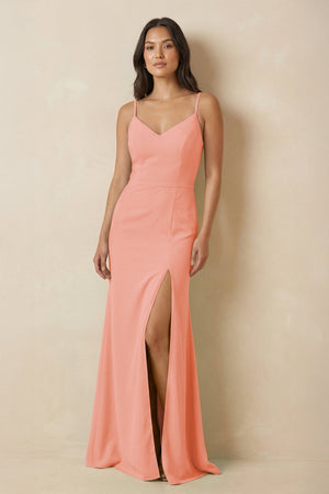 Sheath Cami Strap Chiffon Bridesmaid Dress with Slit in Rosette - SHE IS ME Bridesmaid Dresses