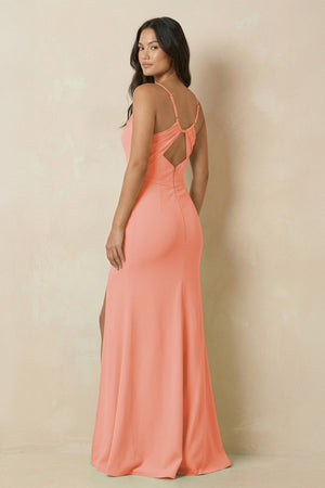 Sheath Cami Strap Chiffon Bridesmaid Dress with Slit in Rosette - SHE IS ME Bridesmaid Dresses