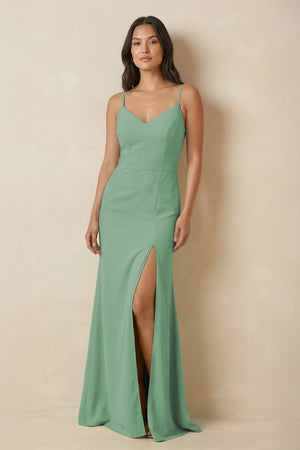 Sheath Cami Strap Chiffon Bridesmaid Dress with Slit in Sea Glass - SHE IS ME Bridesmaid Dresses