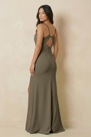 Sheath Cami Strap Chiffon Bridesmaid Dress with Slit in Willow Green - SHE IS ME Bridesmaid Dresses
