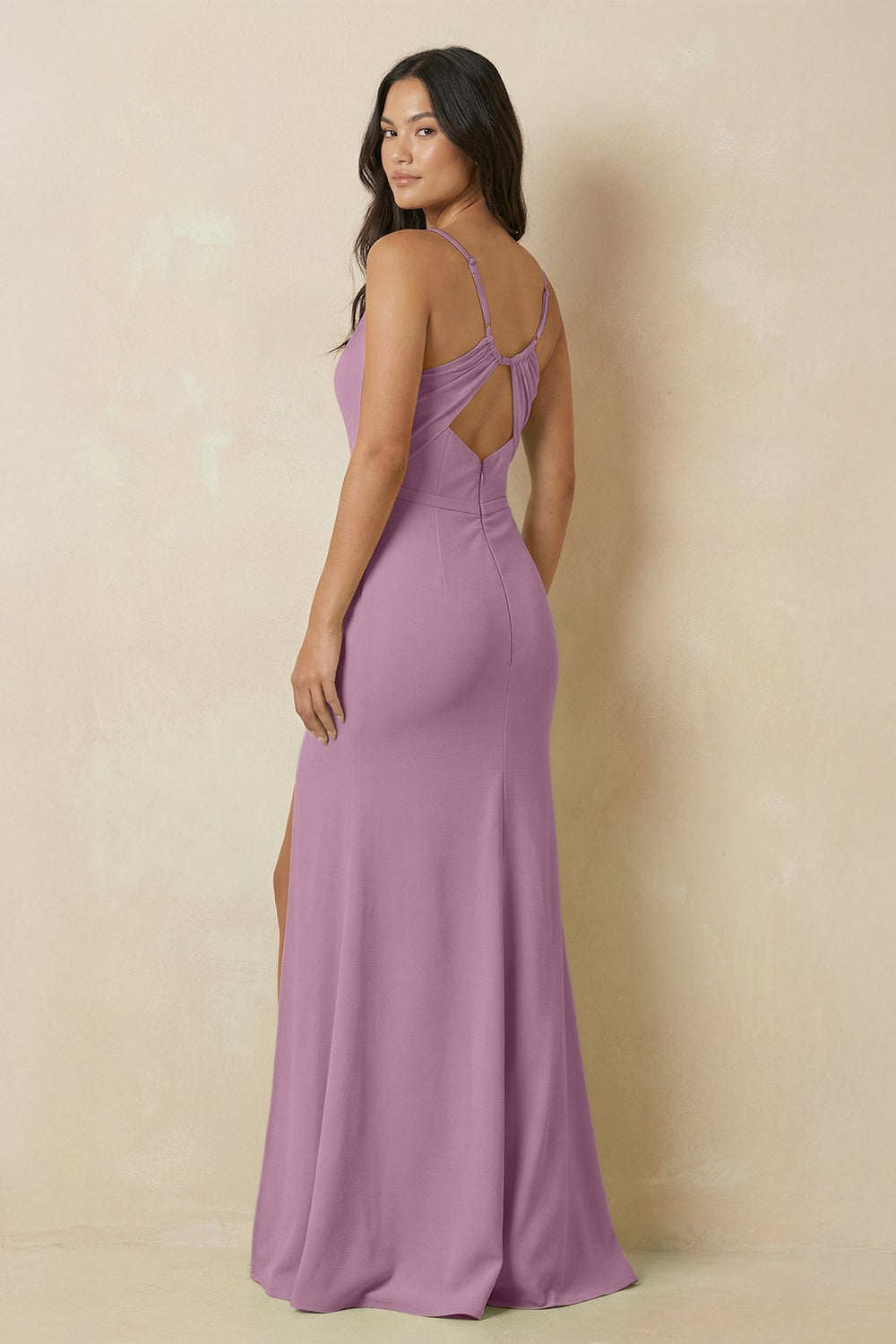 Sheath Cami Strap Chiffon Bridesmaid Dress with Slit in Wisteria - SHE IS ME Bridesmaid Dresses