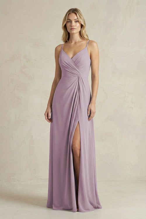Sheath Cami Strap Ruched Chiffon Bridesmaid Dress in Dusk - SHE IS ME Bridesmaid Dresses