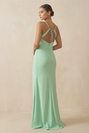 Sheath Spaghetti Straps Chiffon Long Bridesmaid Dress - SHE IS ME Bridesmaid Dresses
