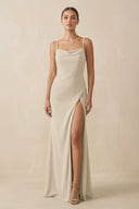 Sheath Spaghetti Straps Chiffon Long Bridesmaid Dress in Champagne - SHE IS ME Bridesmaid Dresses