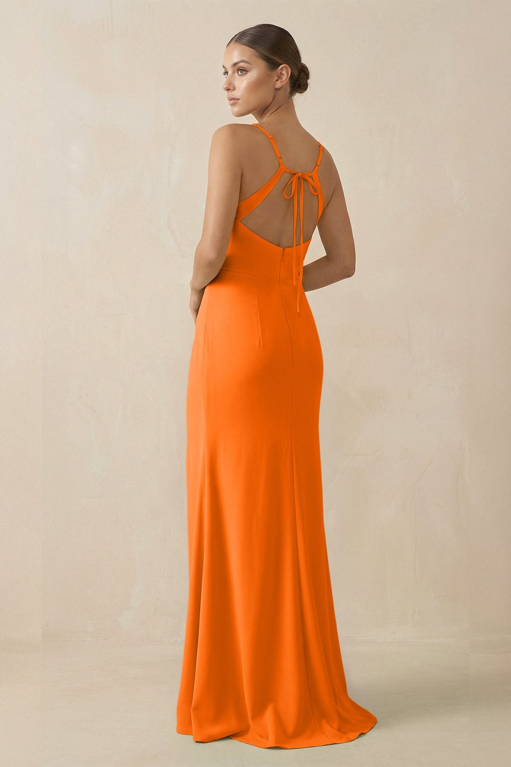 Sheath Spaghetti Straps Chiffon Long Bridesmaid Dress in Cinnamon - SHE IS ME Bridesmaid Dresses