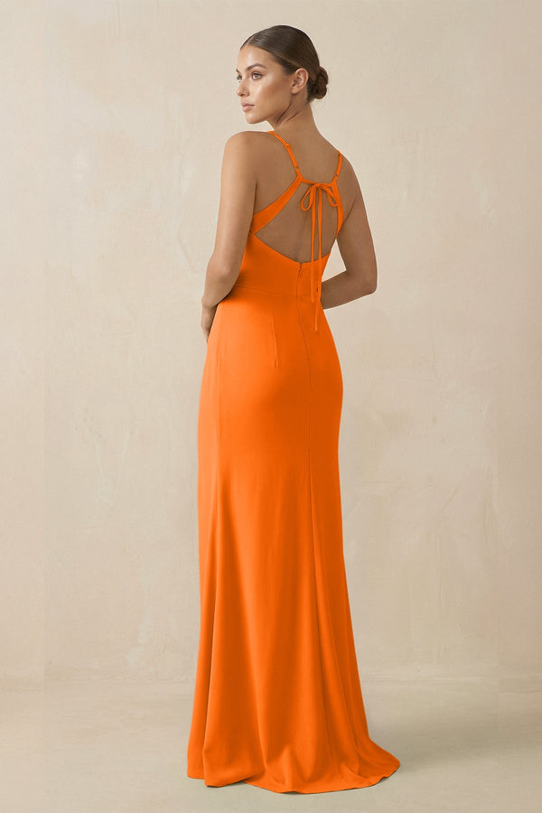Sheath Spaghetti Straps Chiffon Long Bridesmaid Dress in Cinnamon - SHE IS ME Bridesmaid Dresses