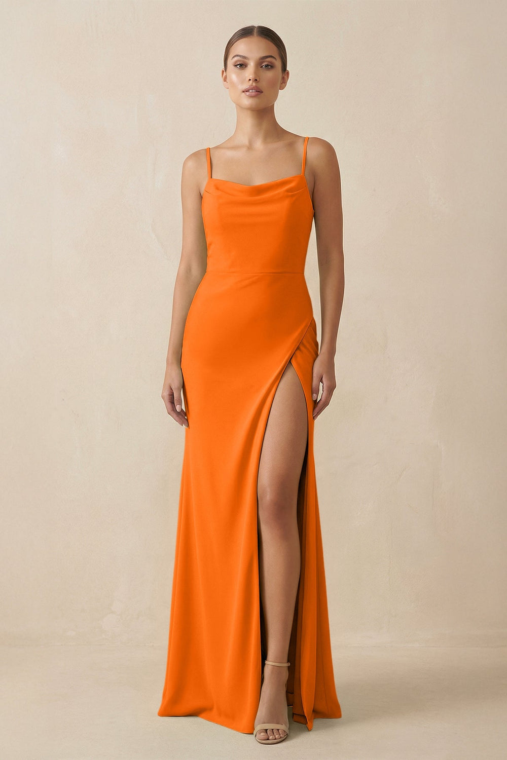 Sheath Spaghetti Straps Chiffon Long Bridesmaid Dress in Cinnamon - SHE IS ME Bridesmaid Dresses