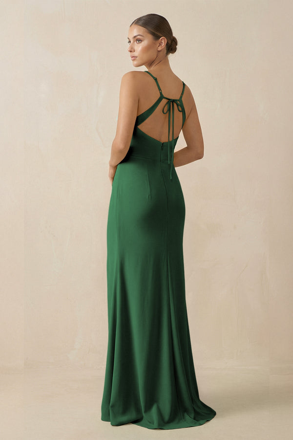 Sheath Spaghetti Straps Chiffon Long Bridesmaid Dress in Dark Green - SHE IS ME Bridesmaid Dresses