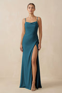Sheath Spaghetti Straps Chiffon Long Bridesmaid Dress in Dark Teal - SHE IS ME Bridesmaid Dresses
