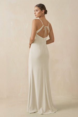 Sheath Spaghetti Straps Chiffon Long Bridesmaid Dress in Dove Gray - SHE IS ME Bridesmaid Dresses