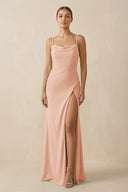 Sheath Spaghetti Straps Chiffon Long Bridesmaid Dress in English Rose - SHE IS ME Bridesmaid Dresses