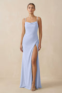 Sheath Spaghetti Straps Chiffon Long Bridesmaid Dress in Ice - SHE IS ME Bridesmaid Dresses