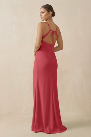 Sheath Spaghetti Straps Chiffon Long Bridesmaid Dress in Merlot - SHE IS ME Bridesmaid Dresses
