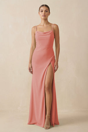 Sheath Spaghetti Straps Chiffon Long Bridesmaid Dress in Mulberry - SHE IS ME Bridesmaid Dresses