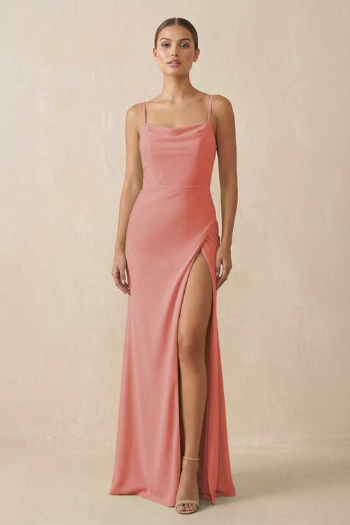 Sheath Spaghetti Straps Chiffon Long Bridesmaid Dress in Mulberry - SHE IS ME Bridesmaid Dresses