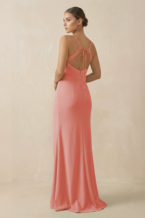 Sheath Spaghetti Straps Chiffon Long Bridesmaid Dress in Mulberry - SHE IS ME Bridesmaid Dresses