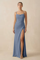 Sheath Spaghetti Straps Chiffon Long Bridesmaid Dress in Neptune - SHE IS ME Bridesmaid Dresses