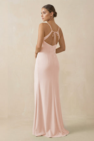 Sheath Spaghetti Straps Chiffon Long Bridesmaid Dress in Pale Blush - SHE IS ME Bridesmaid Dresses