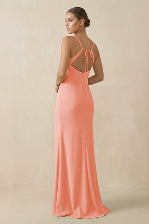 Sheath Spaghetti Straps Chiffon Long Bridesmaid Dress in Rosette - SHE IS ME Bridesmaid Dresses