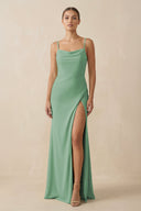 Sheath Spaghetti Straps Chiffon Long Bridesmaid Dress in Sea Glass - SHE IS ME Bridesmaid Dresses