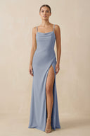 Sheath Spaghetti Straps Chiffon Long Bridesmaid Dress in Twilight - SHE IS ME Bridesmaid Dresses
