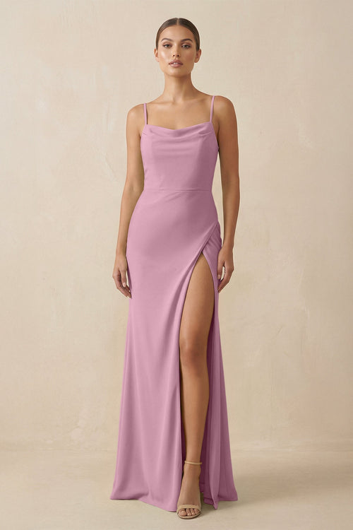 Sheath Spaghetti Straps Chiffon Long Bridesmaid Dress in Vintage Mauve - SHE IS ME Bridesmaid Dresses