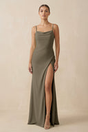 Sheath Spaghetti Straps Chiffon Long Bridesmaid Dress in Willow Green - SHE IS ME Bridesmaid Dresses