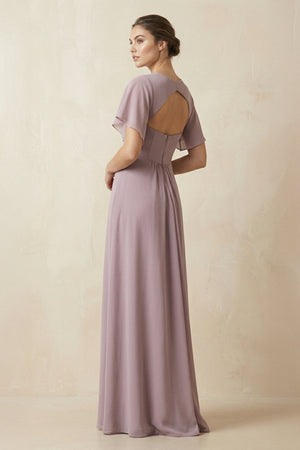 Short Sleeve V - Neck Chiffon A - Line Bridesmaid Dress in Dusk - SHE IS ME Bridesmaid Dresses
