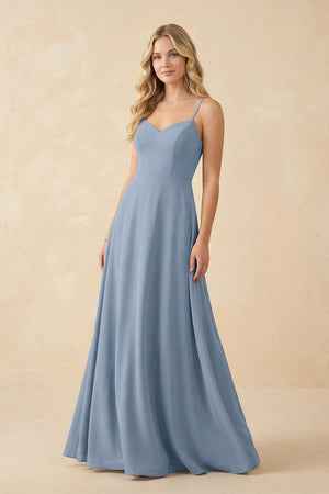 A-Line Chiffon Spaghetti Strap Bridesmaid Dress in Neptune - SHE IS ME BRIDESMAID DRESSES