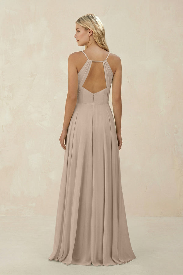 Spaghetti Strap A - Line Chiffon Bridesmaid Dress in Almond - SHE IS ME Bridesmaid Dresses