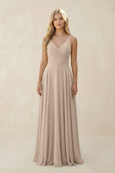 Spaghetti Strap A - Line Chiffon Bridesmaid Dress in Almond - SHE IS ME Bridesmaid Dresses