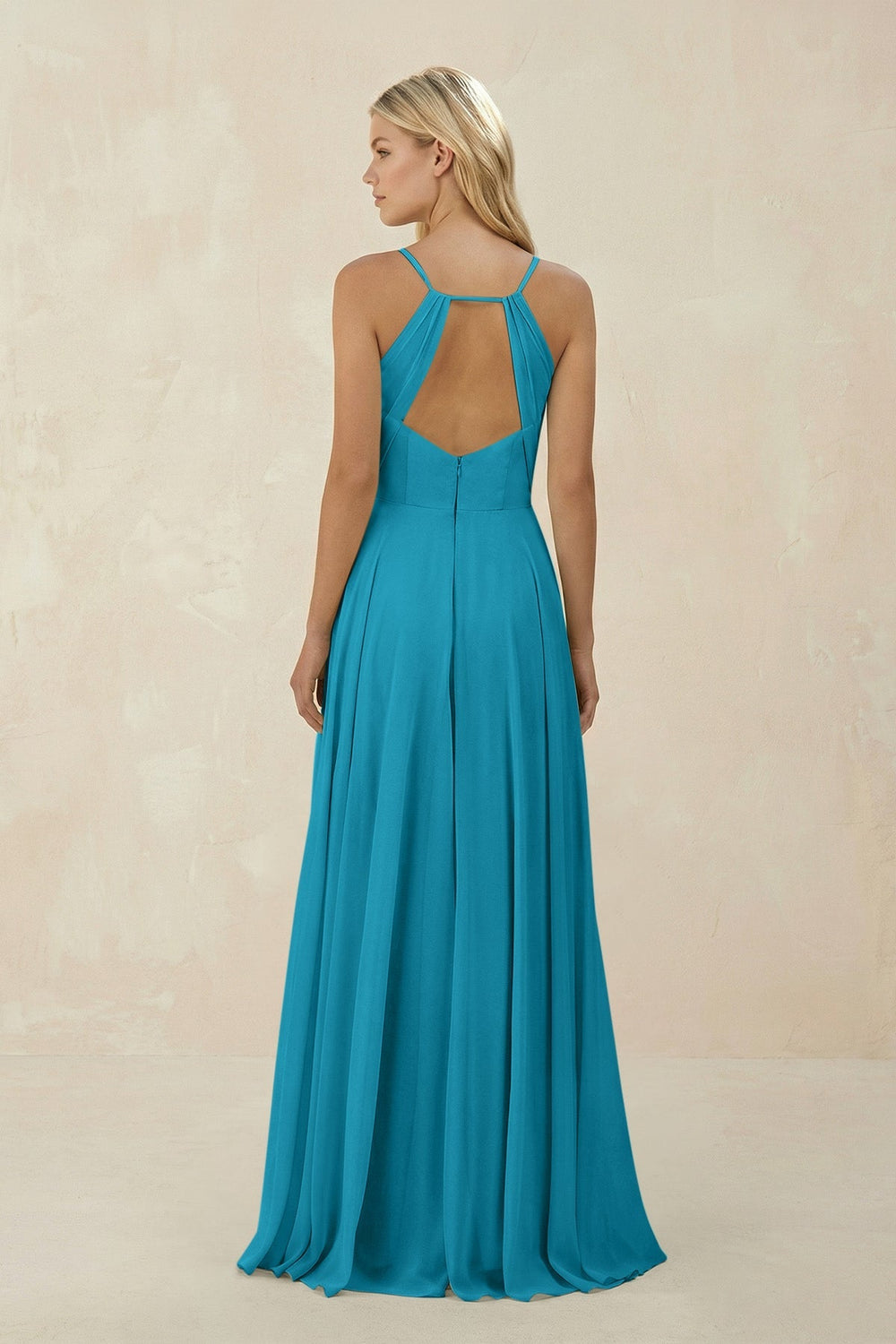 Spaghetti Strap A - Line Chiffon Bridesmaid Dress in Blue Jay - SHE IS ME Bridesmaid Dresses