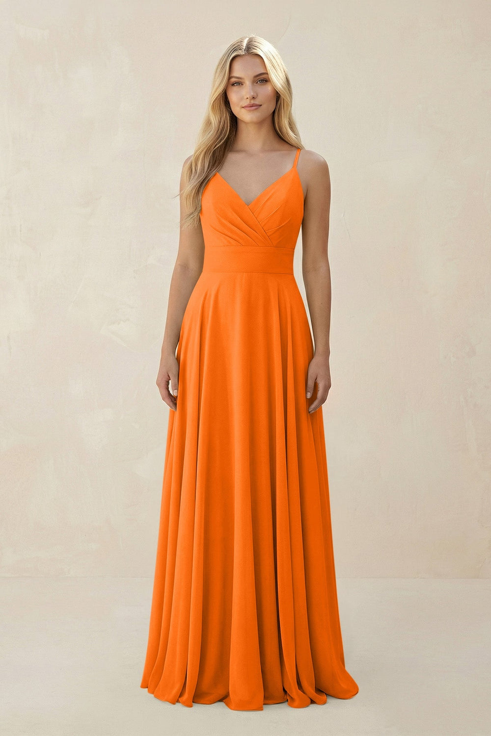 Spaghetti Strap A - Line Chiffon Bridesmaid Dress in Cinnamon - SHE IS ME Bridesmaid Dresses