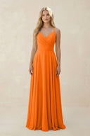 Spaghetti Strap A - Line Chiffon Bridesmaid Dress in Cinnamon - SHE IS ME Bridesmaid Dresses