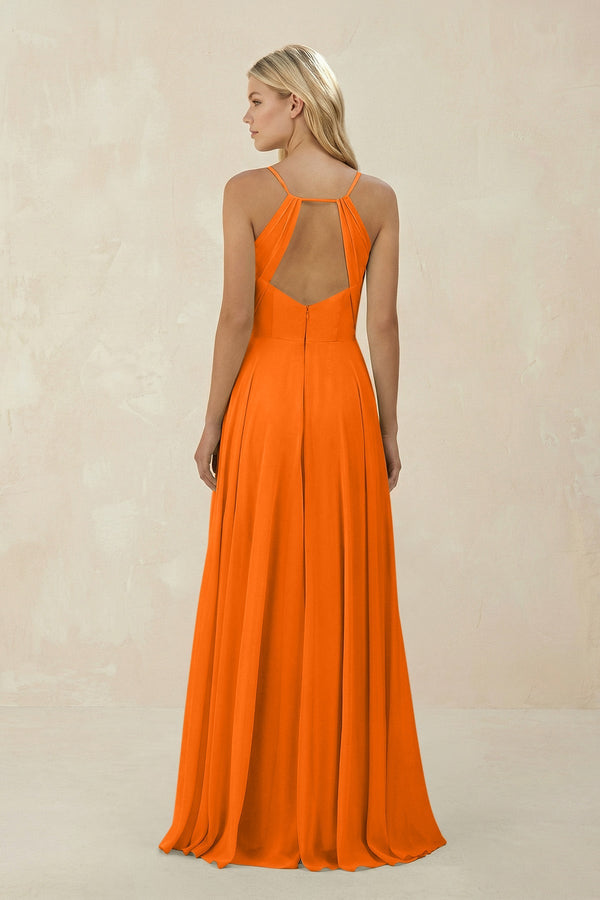 Spaghetti Strap A - Line Chiffon Bridesmaid Dress in Cinnamon - SHE IS ME Bridesmaid Dresses